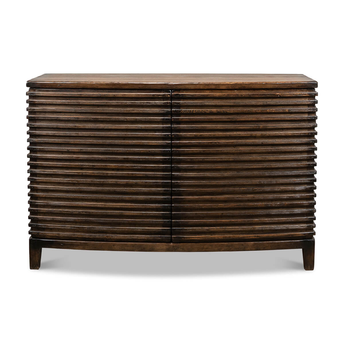 Front view of ribbed bowfront cabinet, closed doors.