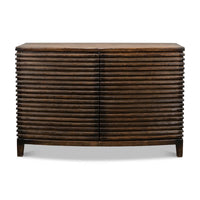 Front view of ribbed bowfront cabinet, closed doors.