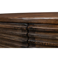 Detail of ribbed bowfront cabinet side texture and finish.