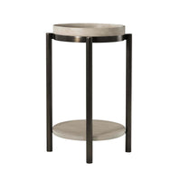 Modern round accent table angled view showing structure