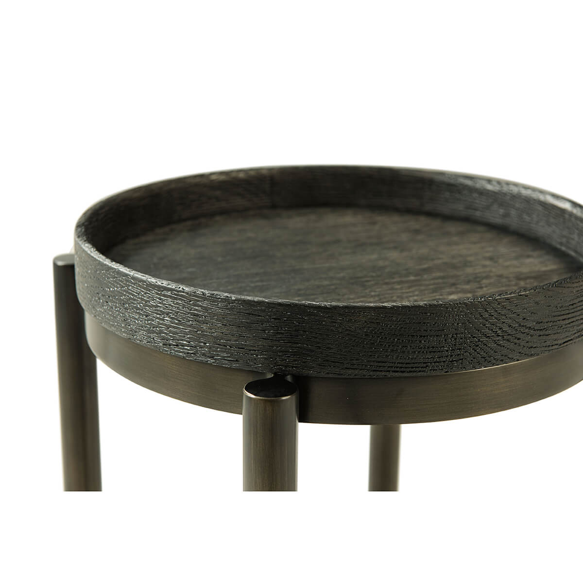 Close-up of modern round accent table, top detail