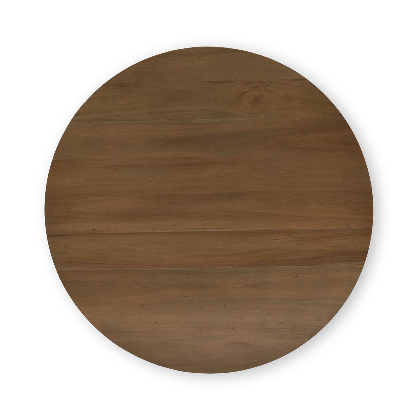 Top view of round wooden coffee table.