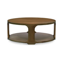 Modern coffee table, wooden finish, front view.