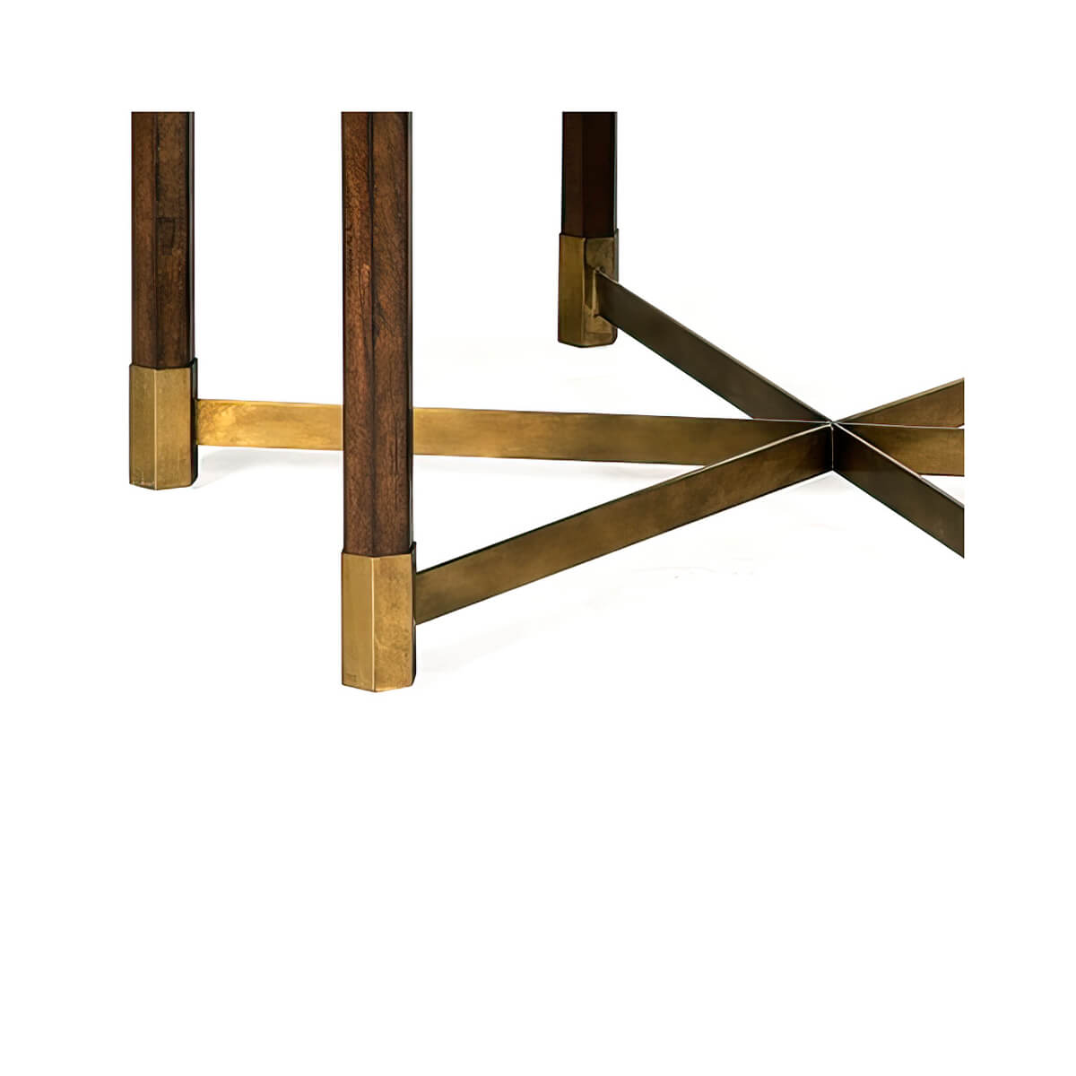 Close-up of modern round coffee table legs and base.
