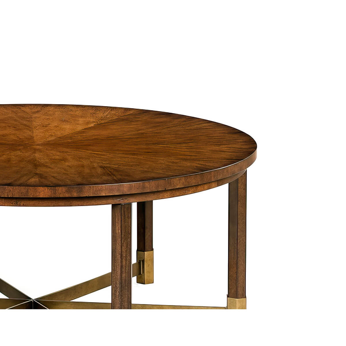 Corner shot of modern round coffee table, detailed craftsmanship.