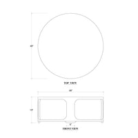 Coffee table dimensions diagram, top and front views.