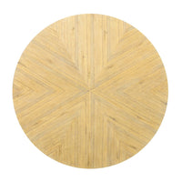 Top view of round coffee table showcasing wood pattern.