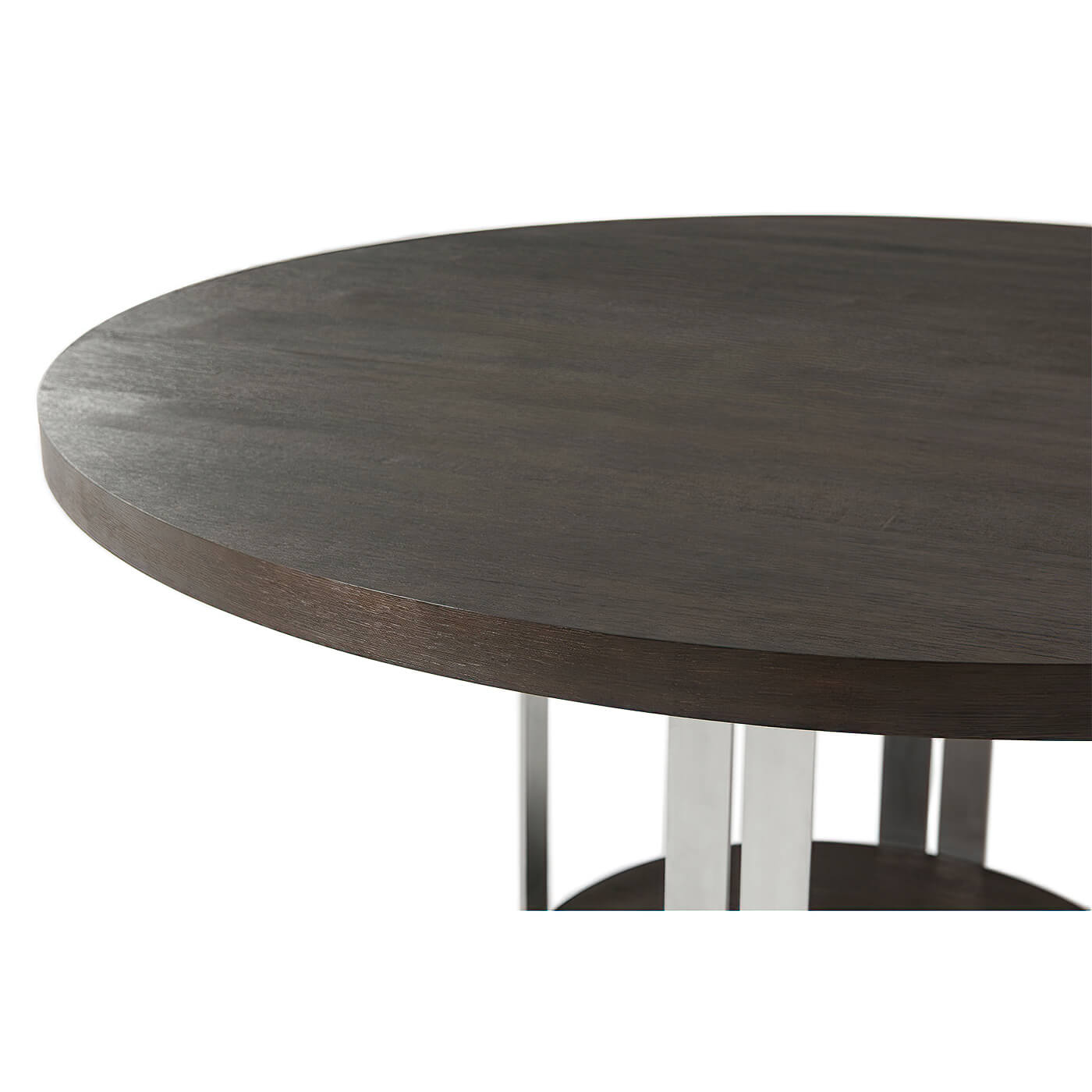 Detailed view of round dining table edge and surface.