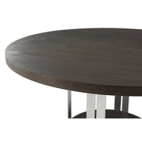 Detailed view of round dining table edge and surface.