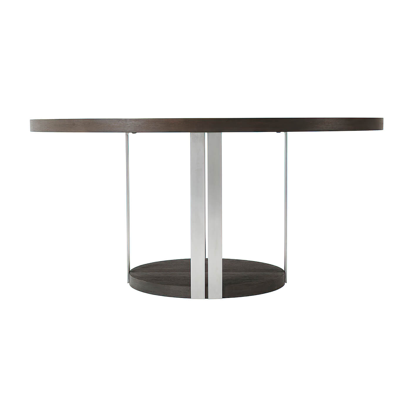 Side angle of round dining table, minimalistic design.