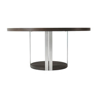Side angle of round dining table, minimalistic design.