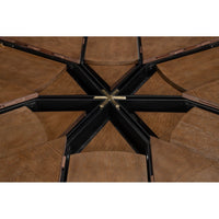 Dining table, mechanism view, brass detail, extended sections.