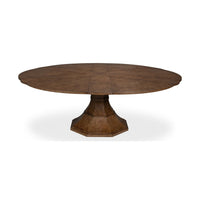 Round jupe dining table fully closed front view.