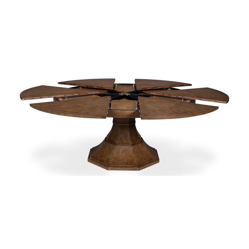 Partial opening round jupe dining table top view.