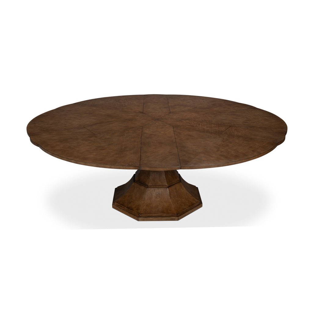 Top view of closed round jupe dining table.