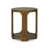Round side table, alternate angle front view.