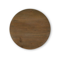Top view of round wooden side table.