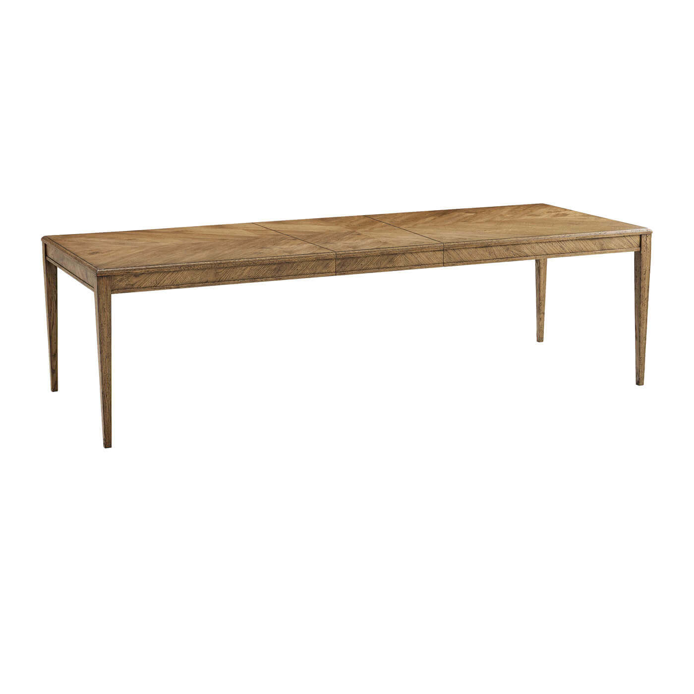 Modern wooden dining table, full view.