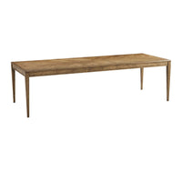 Modern wooden dining table, full view.
