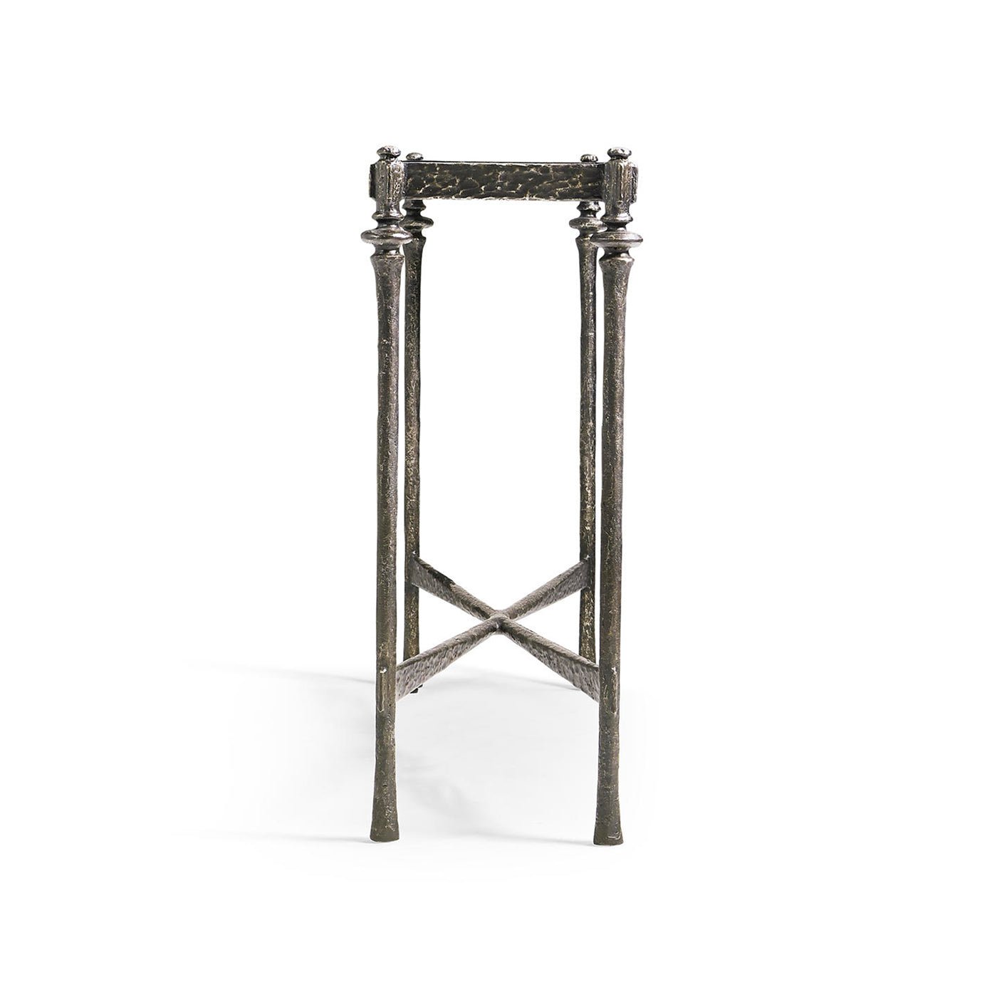 Side profile of modern rustic console table.