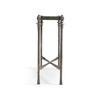 Side profile of modern rustic console table.