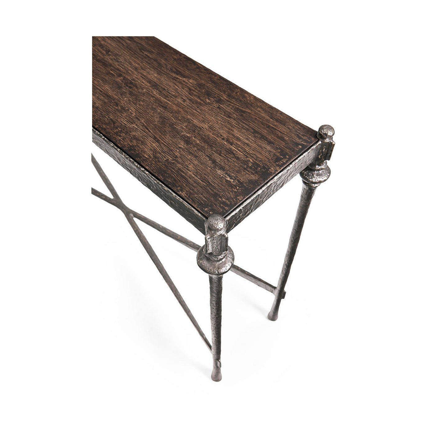Top angled view showing wood surface of console table.
