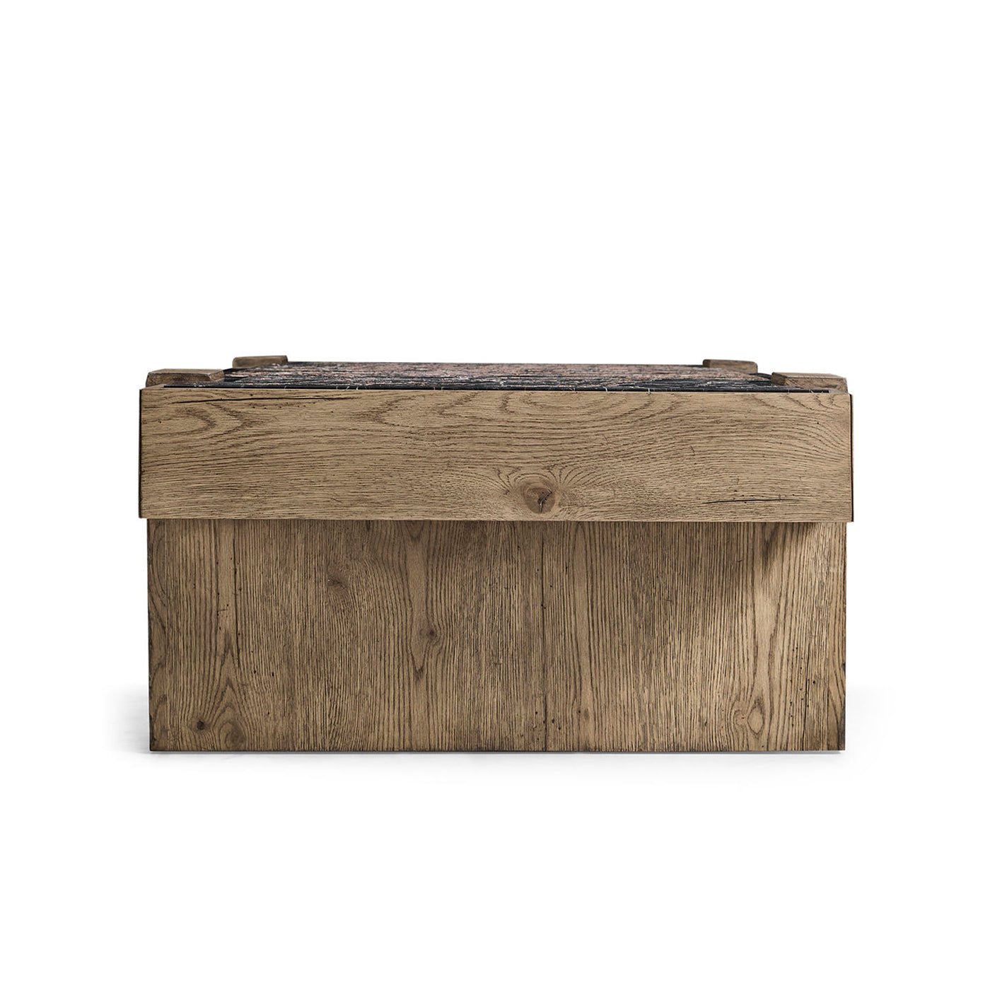 Back view of rustic oak coffee table.