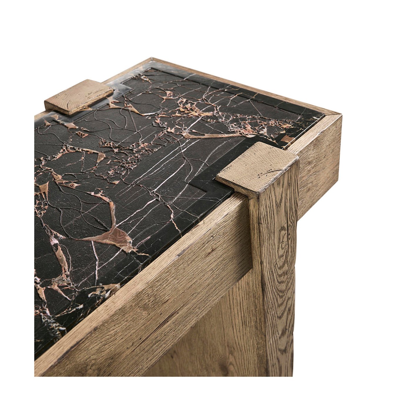 Modern Rustic Oak and Marble Console Table - English Georgian America