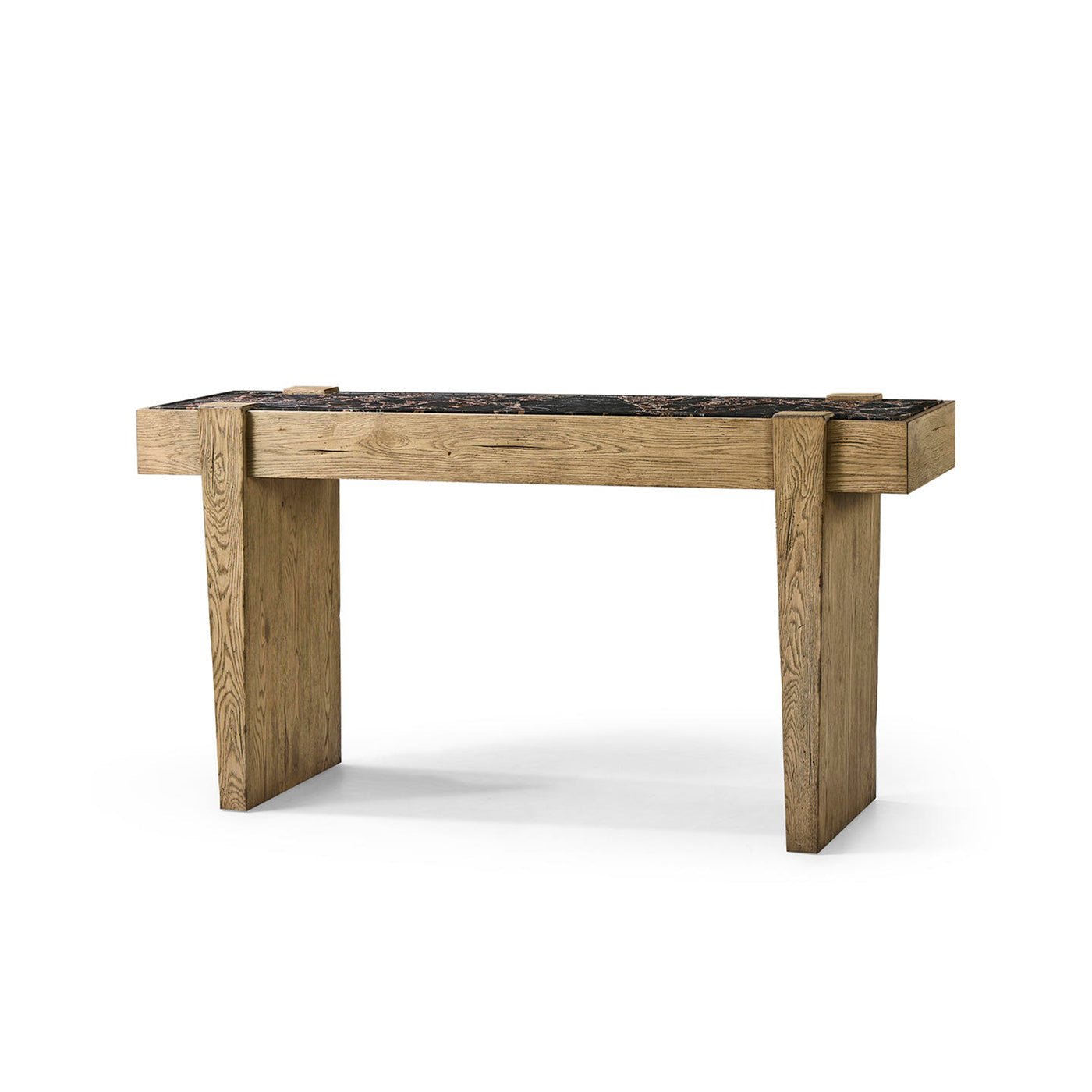 Modern Rustic Oak and Marble Console Table - English Georgian America