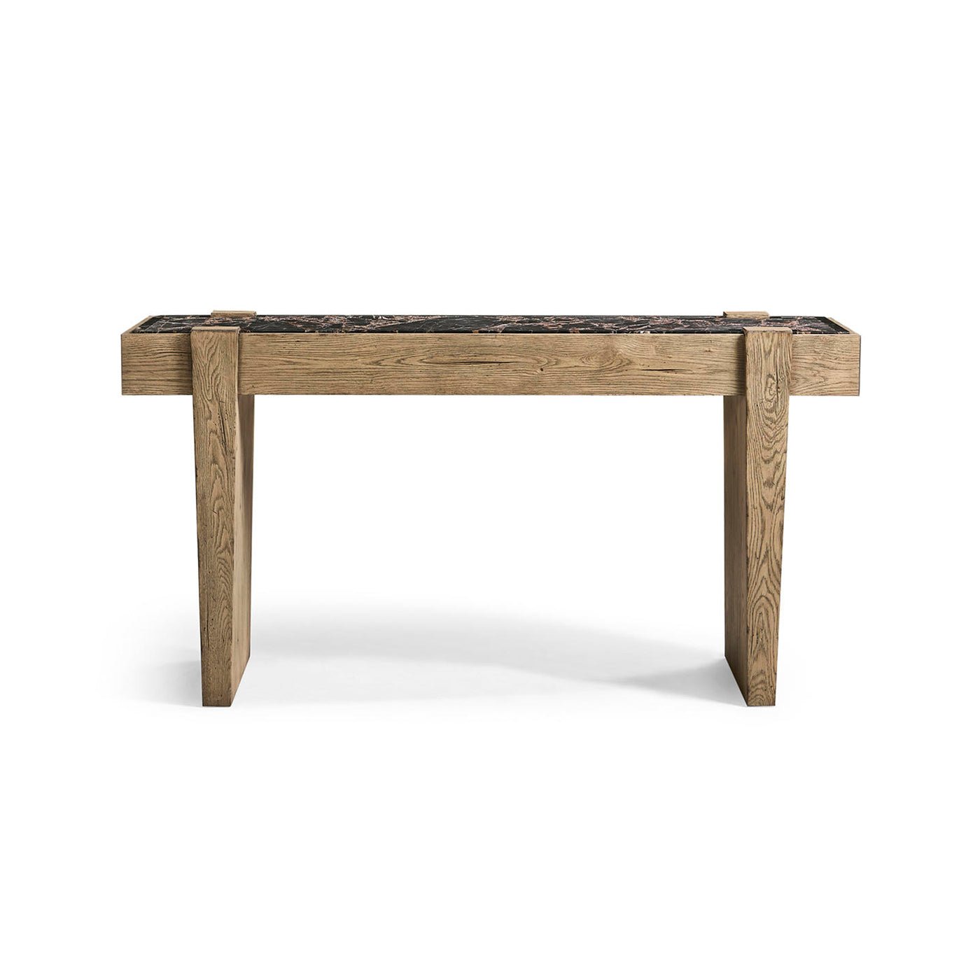 Modern Rustic Oak and Marble Console Table - English Georgian America