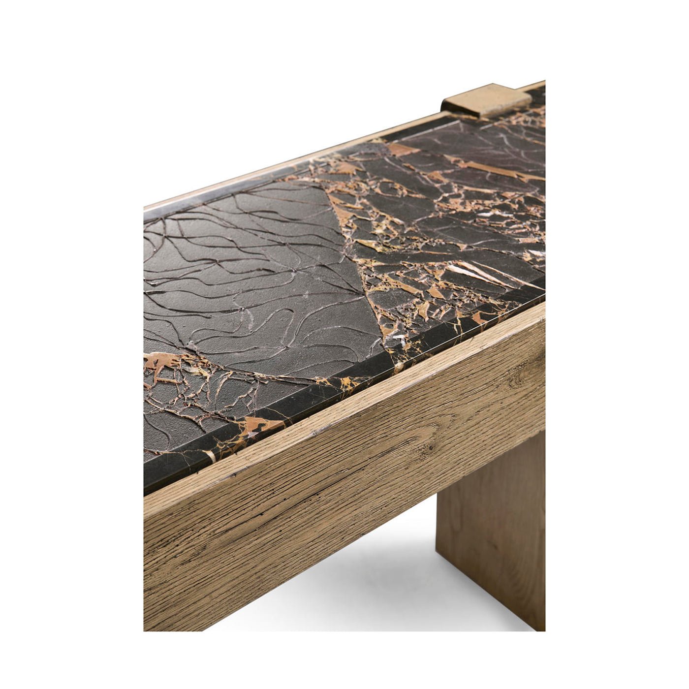 Modern Rustic Oak and Marble Console Table - English Georgian America