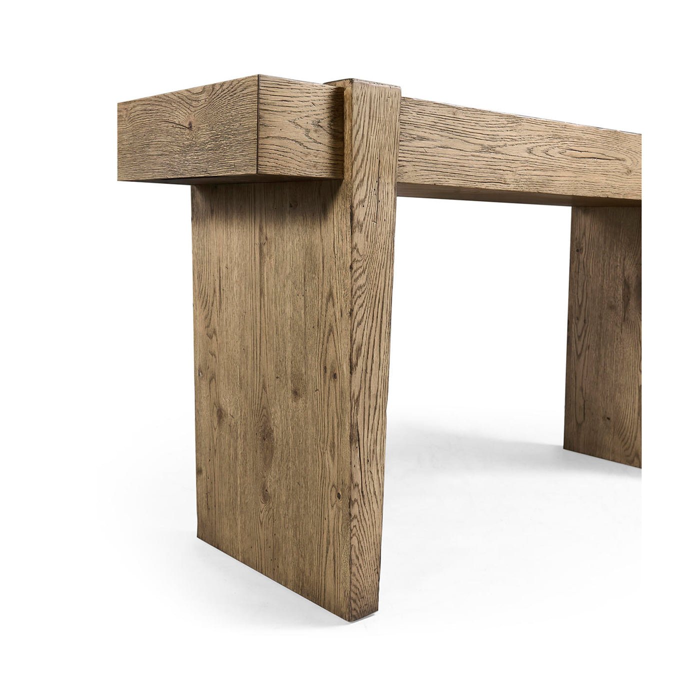 Modern Rustic Oak and Marble Console Table - English Georgian America