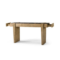 Modern Rustic Oak and Marble Console Table - English Georgian America