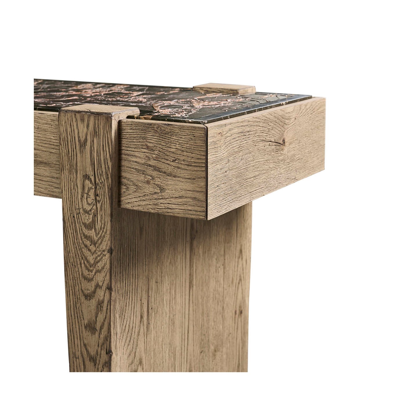 Modern Rustic Oak and Marble Console Table - English Georgian America