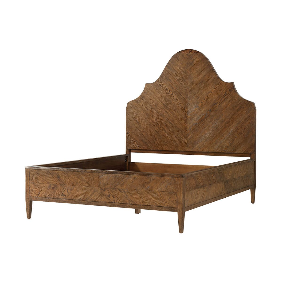 Modern rustic oak queen bed frame, headboard and base.