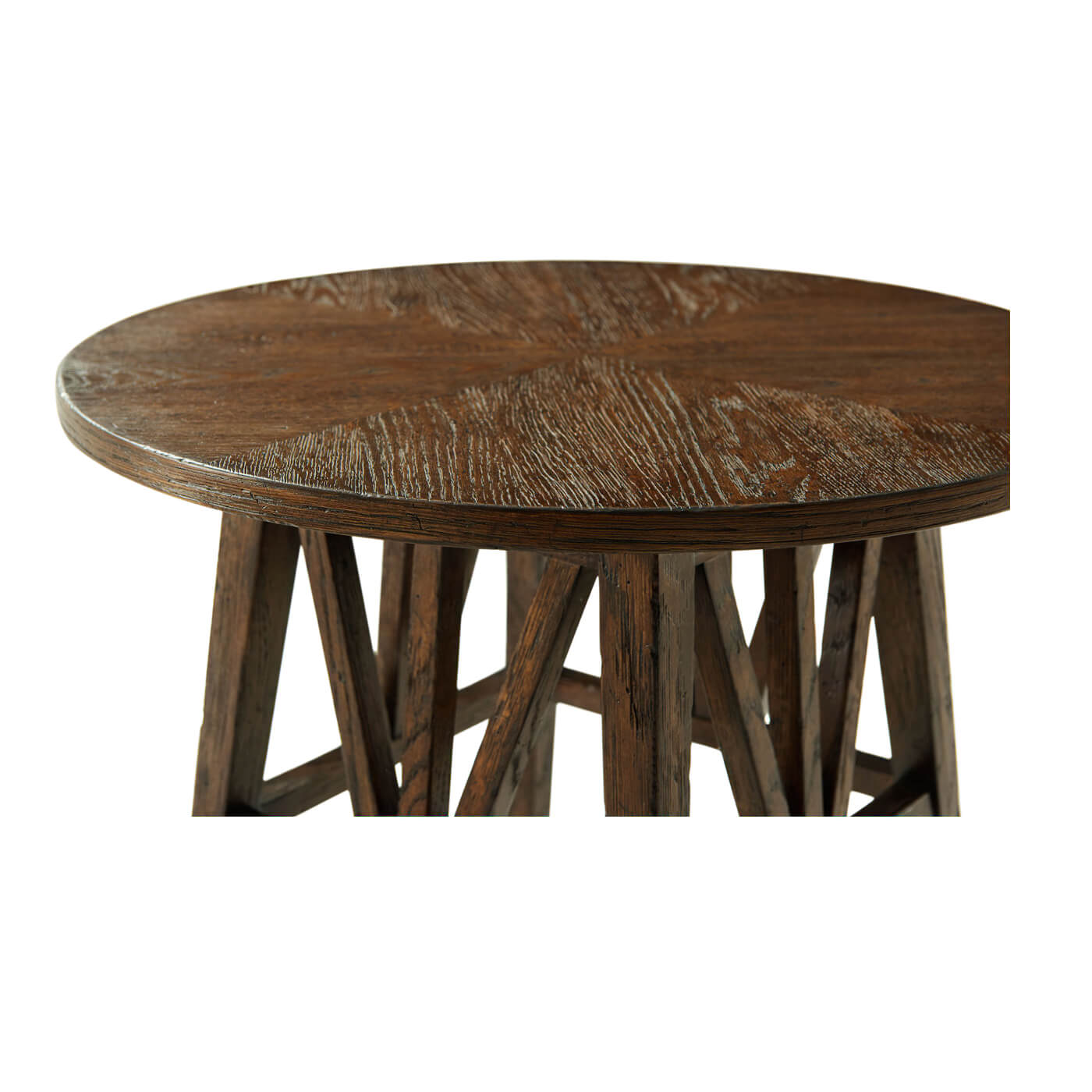 Close-up of oak round table surface texture.