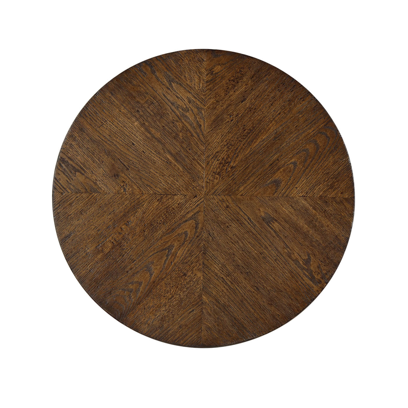 Top view of modern rustic oak round table.