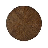 Top view of modern rustic oak round table.