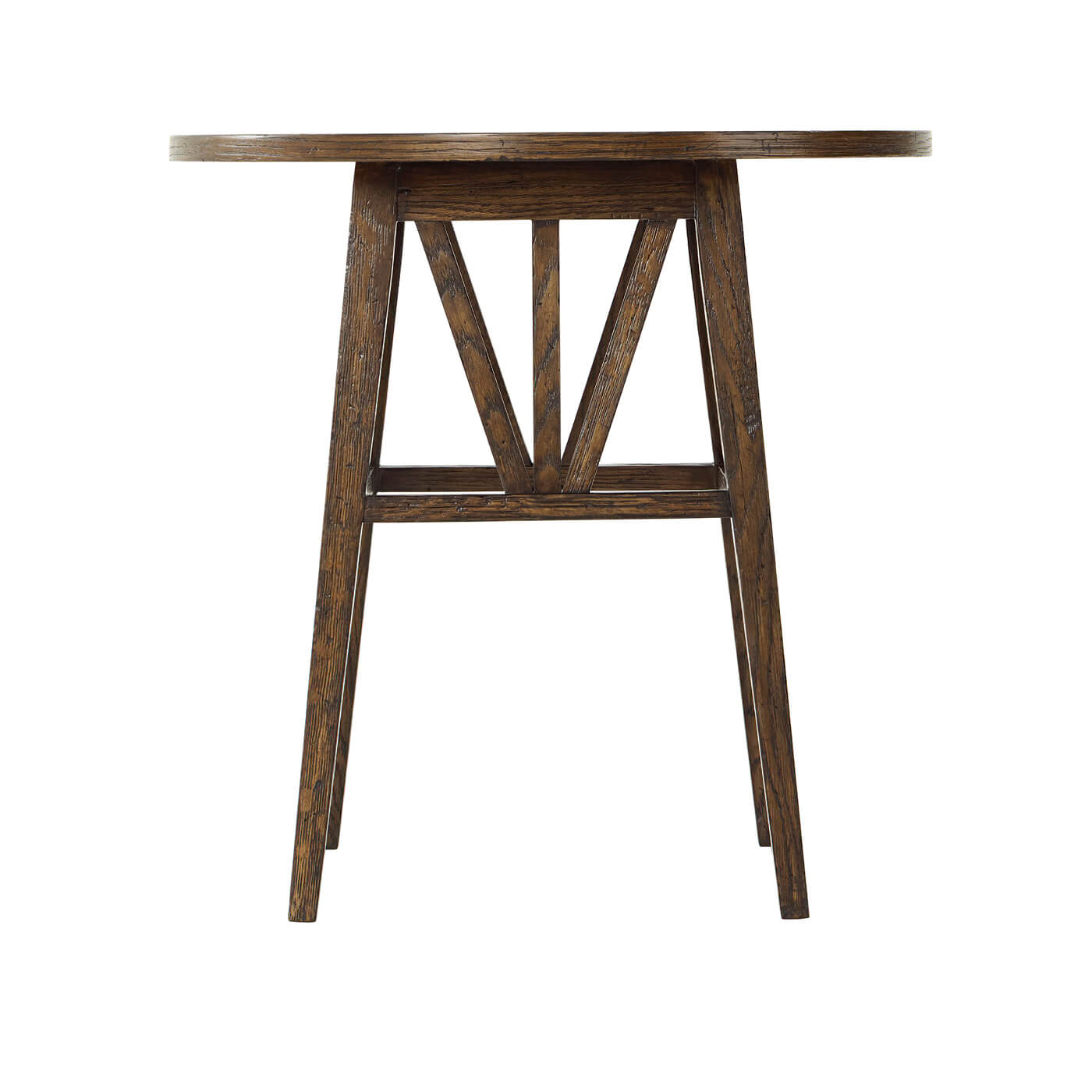 Oak round end table side view showing details.