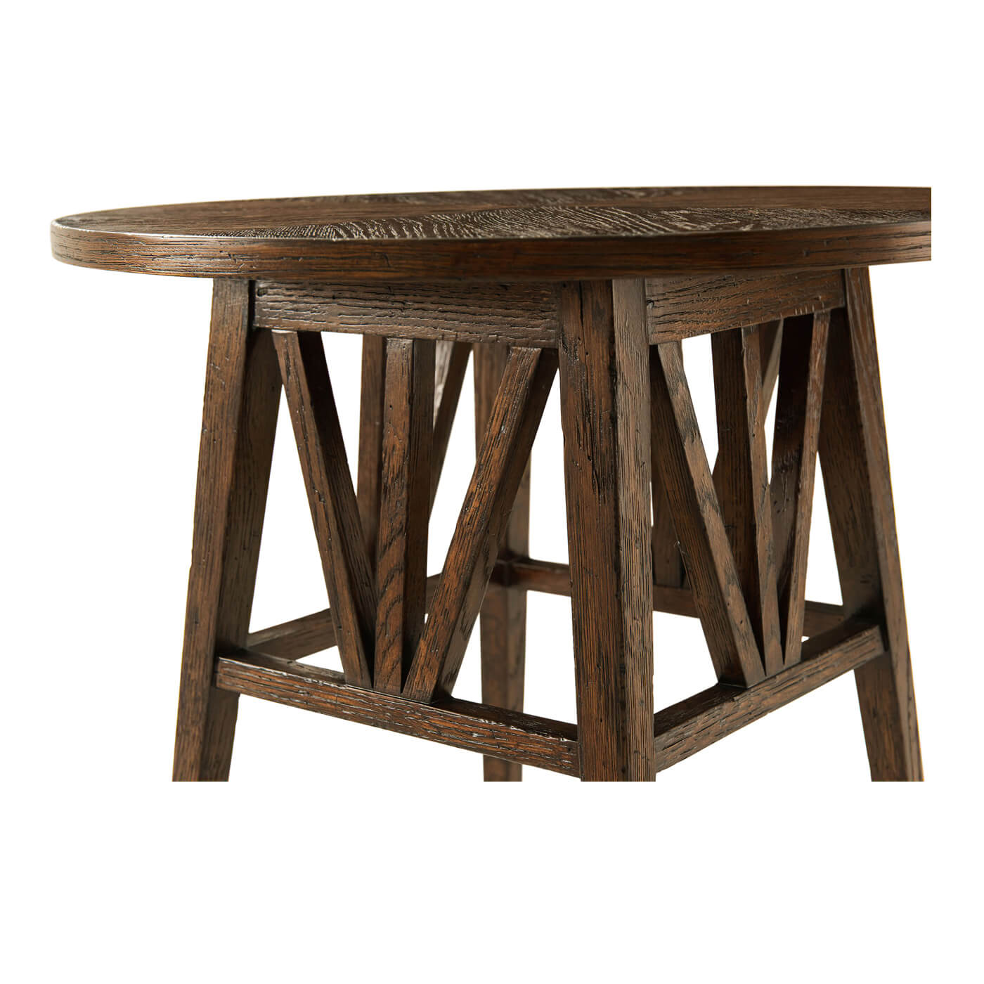 Detail view of oak table legs and frame.