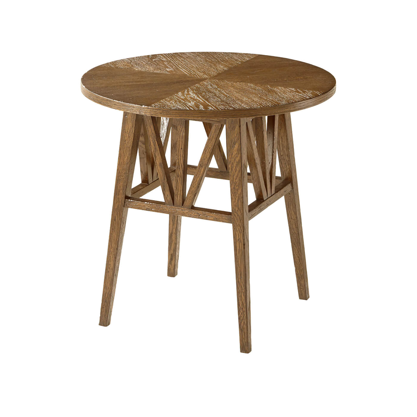 Rustic oak round end table, full view.