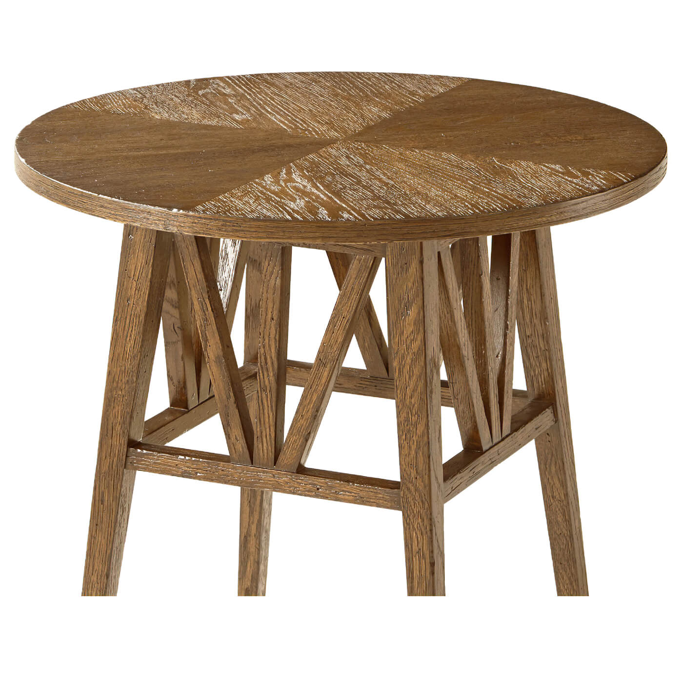 Rustic oak end table, showing tabletop detail.