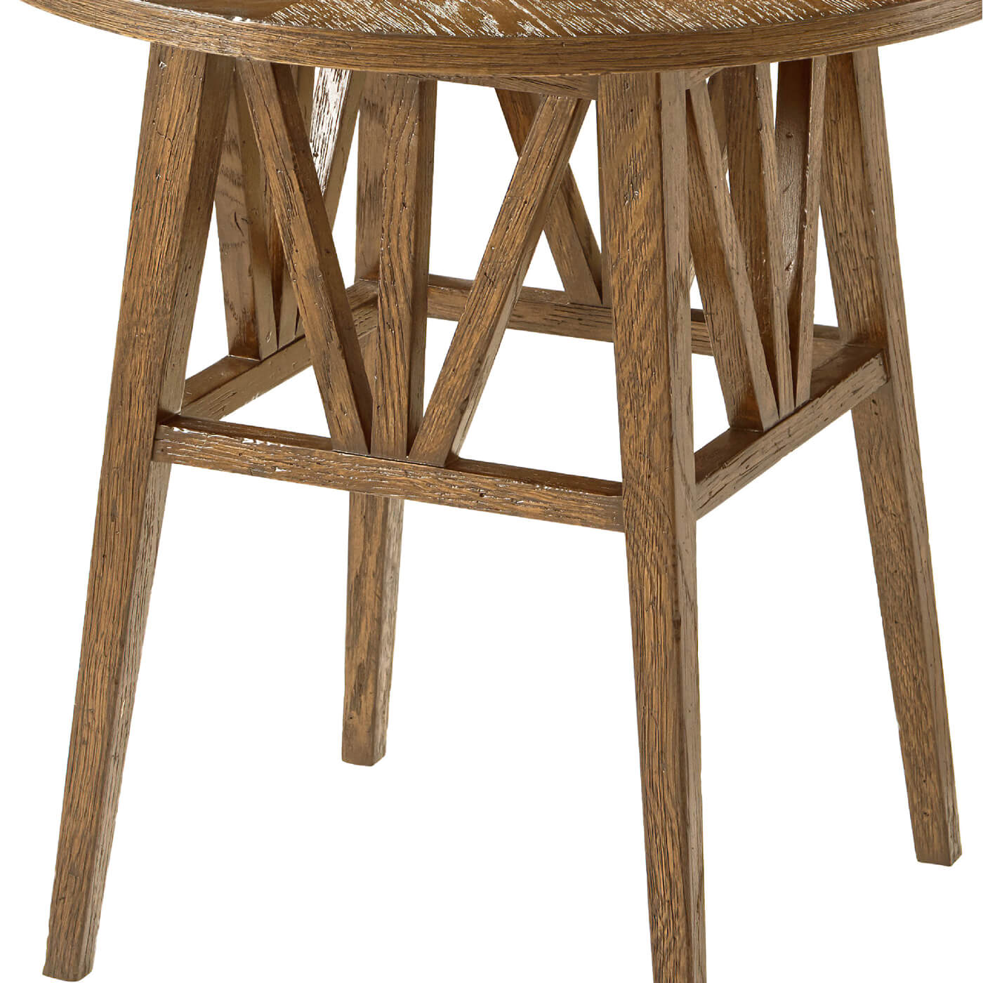 Close-up of table legs, rustic oak end table.