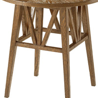 Close-up of table legs, rustic oak end table.