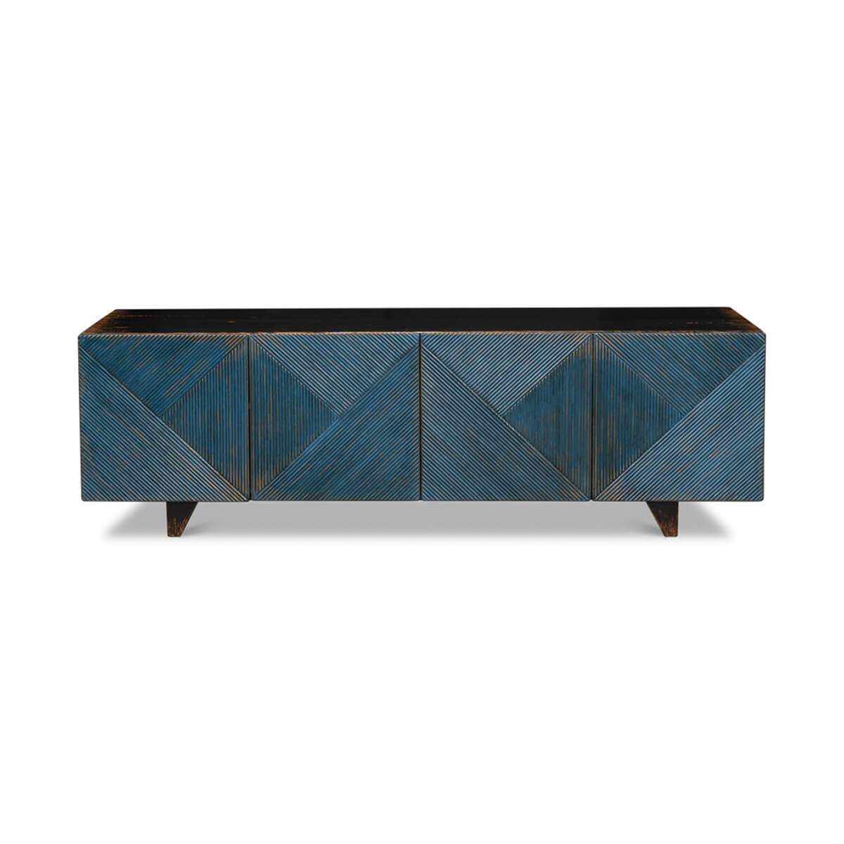 Front view of modern rustic painted media cabinet.