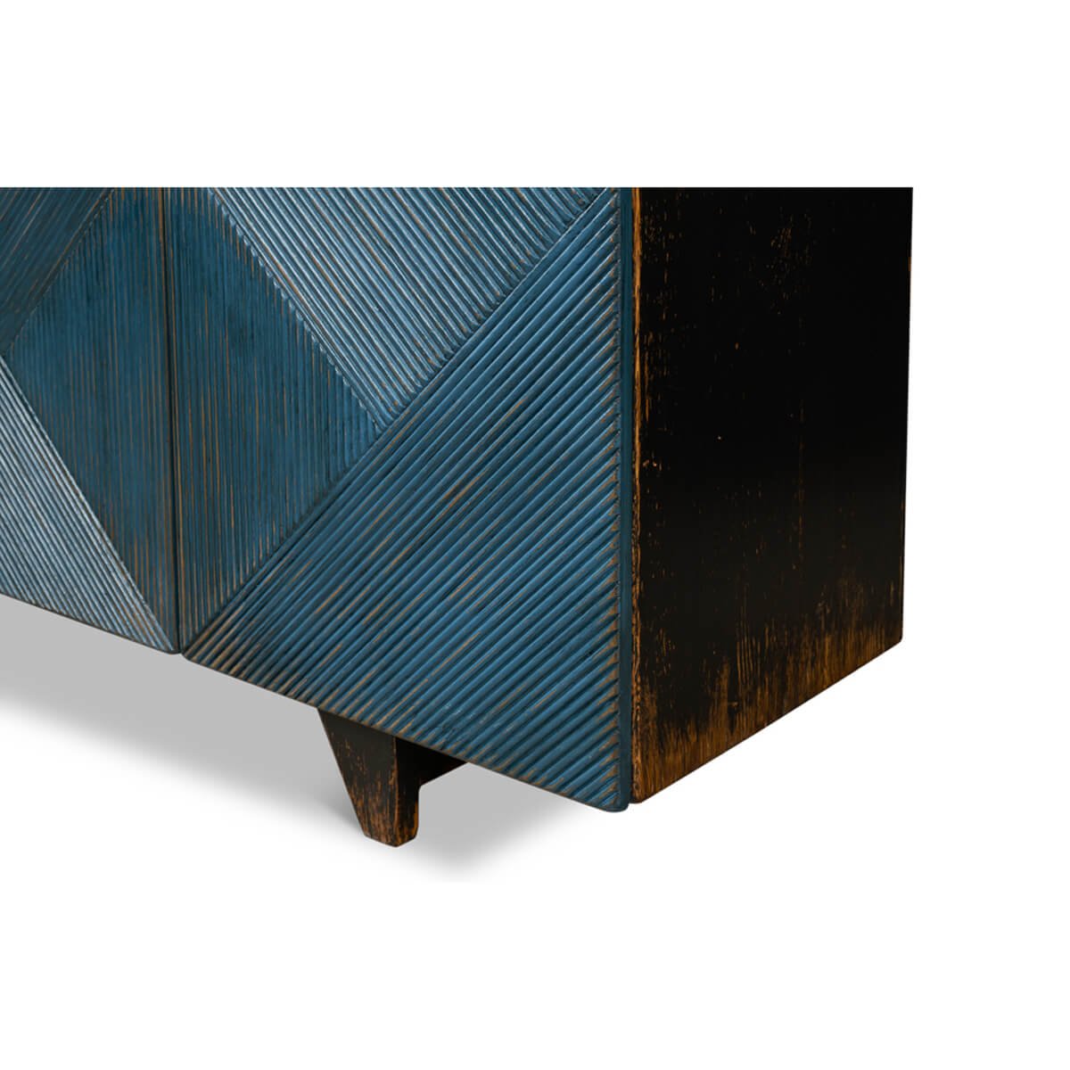 Close-up of cabinet's bottom corner design.
