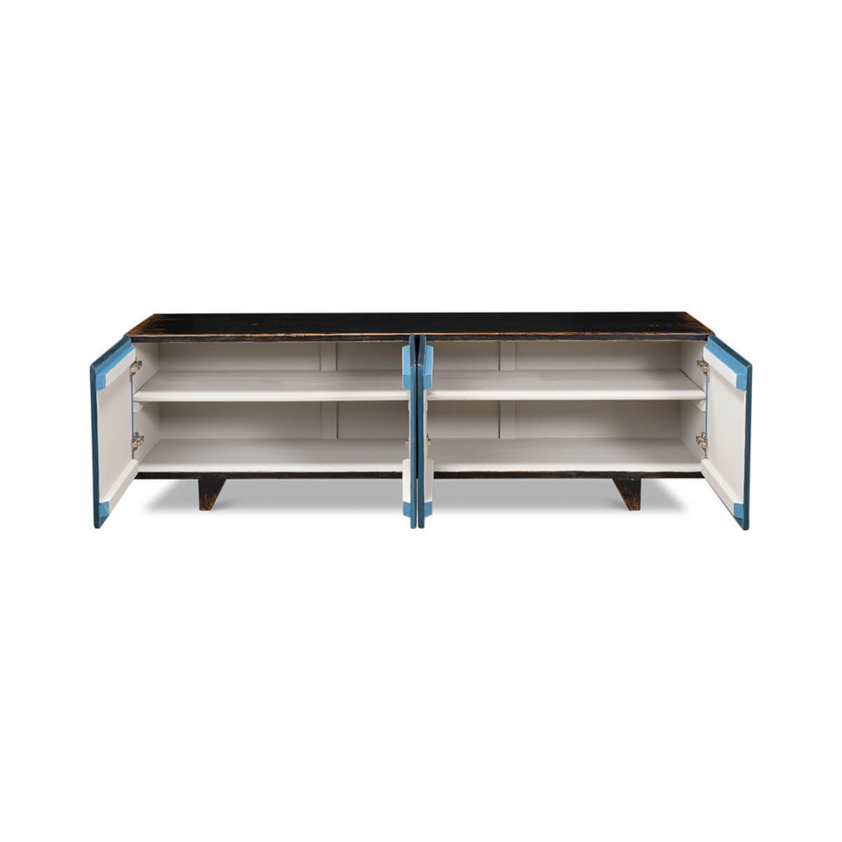 Open cabinet showing interior shelving design.