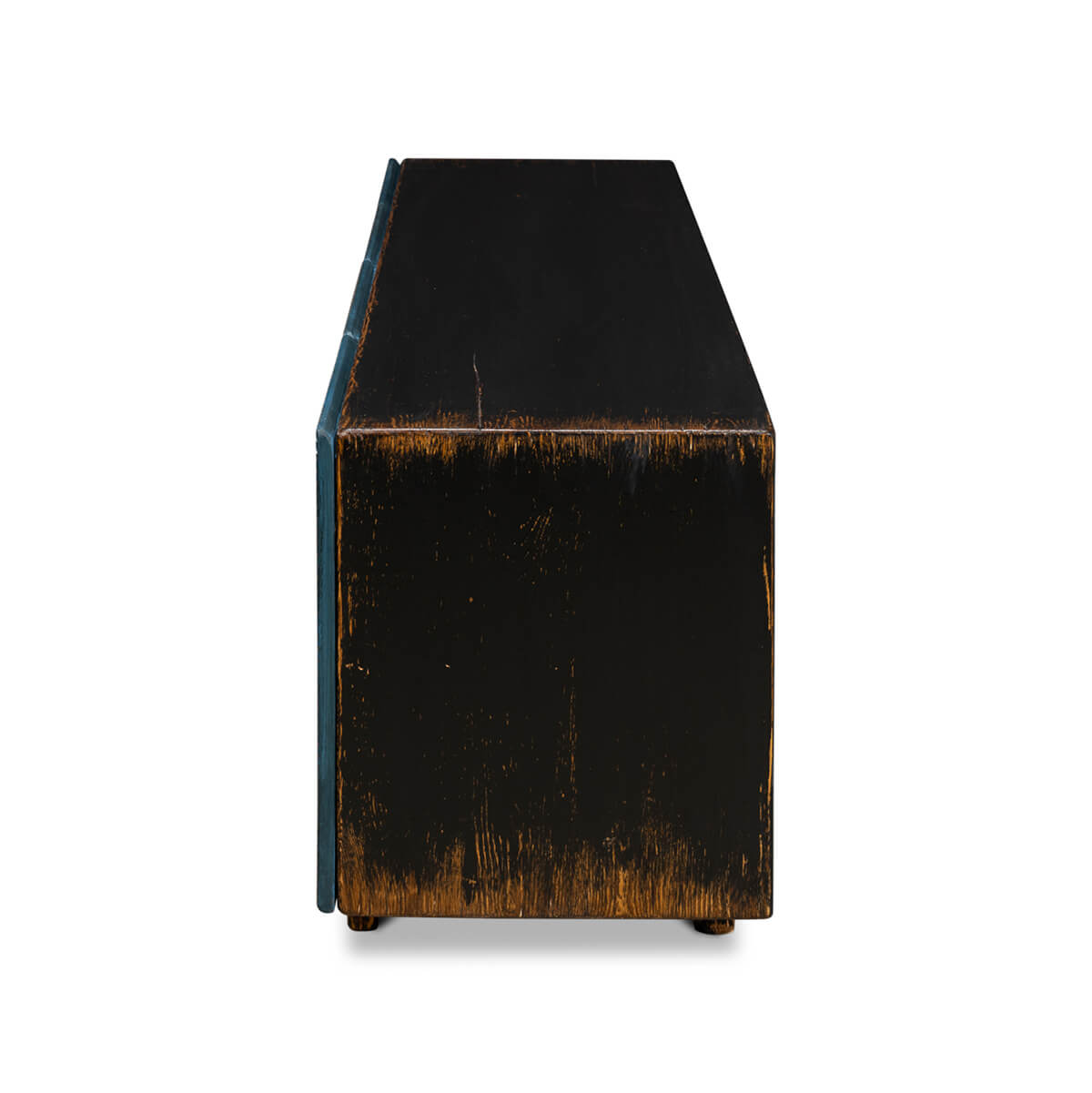 Side view of the cabinet's black finish.