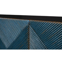 Detailed shot of cabinet's textured blue front.