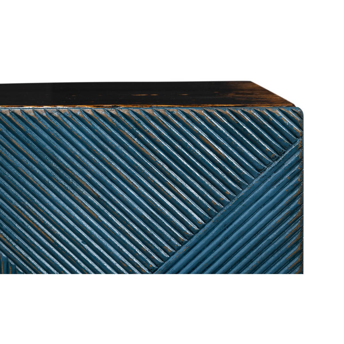 Cabinet's textured blue front pattern close-up.